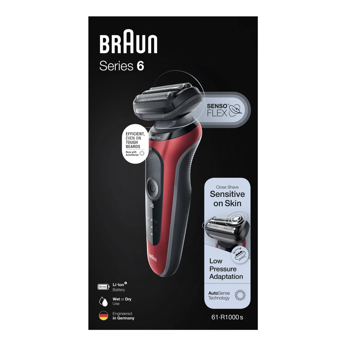 Braun Series 6 61-R1000s Wet & Dry Shaver With Travel Case - Red 3 Braun Series 6 61-R1000s Wet & Dry Shaver With Travel Case - Red