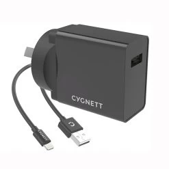 Cygnett PowerPlus 12W Wall Charger + 1.5M Lightning To USB-A Cable (MFi-Certified) - Black