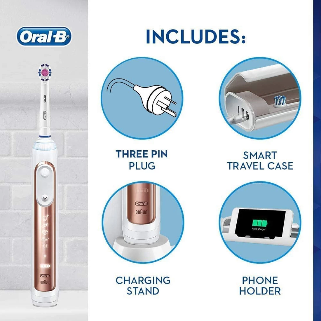 Oral B Oral-B Genius 9000 Electric Toothbrush - Rose Gold 5 Oral B Oral-B Genius 9000 Electric Toothbrush - Rose Gold - Image 3