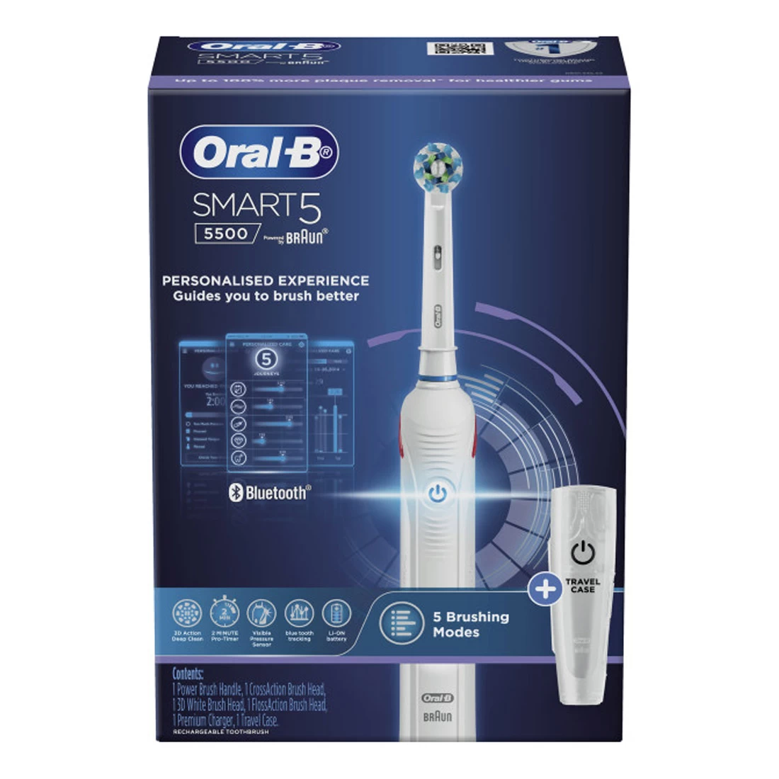 Oral B Oral-B SMART 5500 Electric Toothbrush +3 Refills With Travel Case - White 4 Oral B Oral-B SMART 5500 Electric Toothbrush +3 Refills With Travel Case - White - Image 2