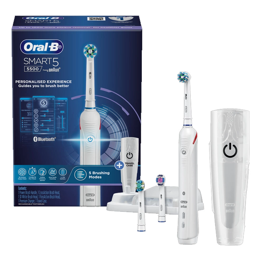 Oral B Oral-B SMART 5500 Electric Toothbrush +3 Refills With Travel Case - White 3 Oral B Oral-B SMART 5500 Electric Toothbrush +3 Refills With Travel Case - White
