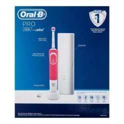 Oral B Oral-B Pro 100 3D White Polish Electric Toothbrush W/ Travel Case - Pink -3C Electronics Store oral b pro 100 3d white polish electric toothbrush pink 1