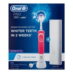 Oral B Oral-B Pro 100 3D White Polish Electric Toothbrush W/ Travel Case - Pink -3C Electronics Store oral b pro 100 3d white polish electric toothbrush pink 2