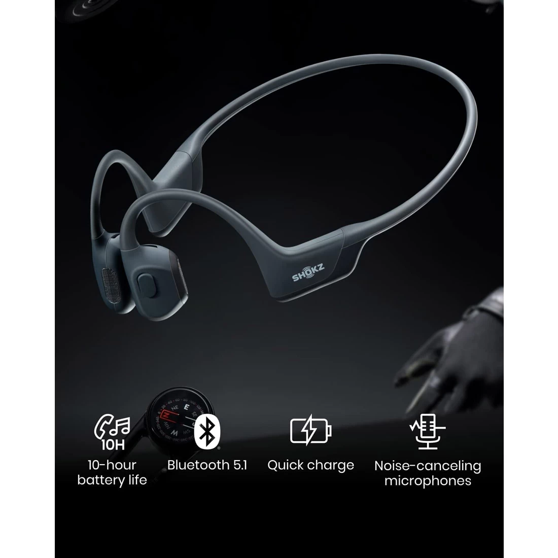 Shokz OpenRun Pro Premium Bone Conduction Open Ear Bluetooth Headphones - Black 6 Shokz OpenRun Pro Premium Bone Conduction Open Ear Bluetooth Headphones - Black - Image 4